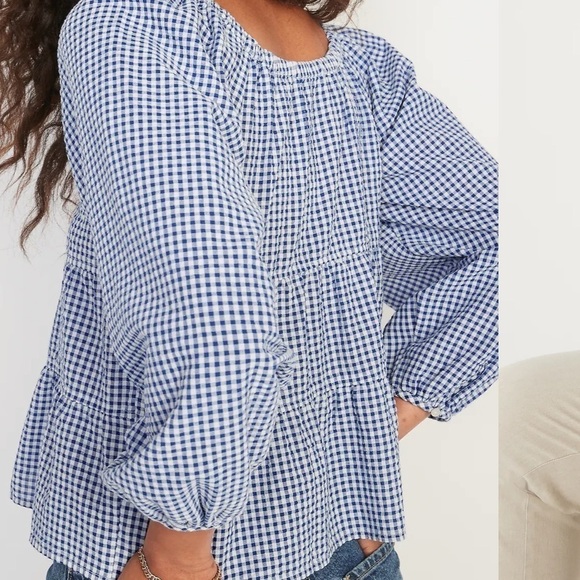 Tiered Seersucker Long-Sleeve Swing Top for Women size S NWTO - Picture 6 of 14